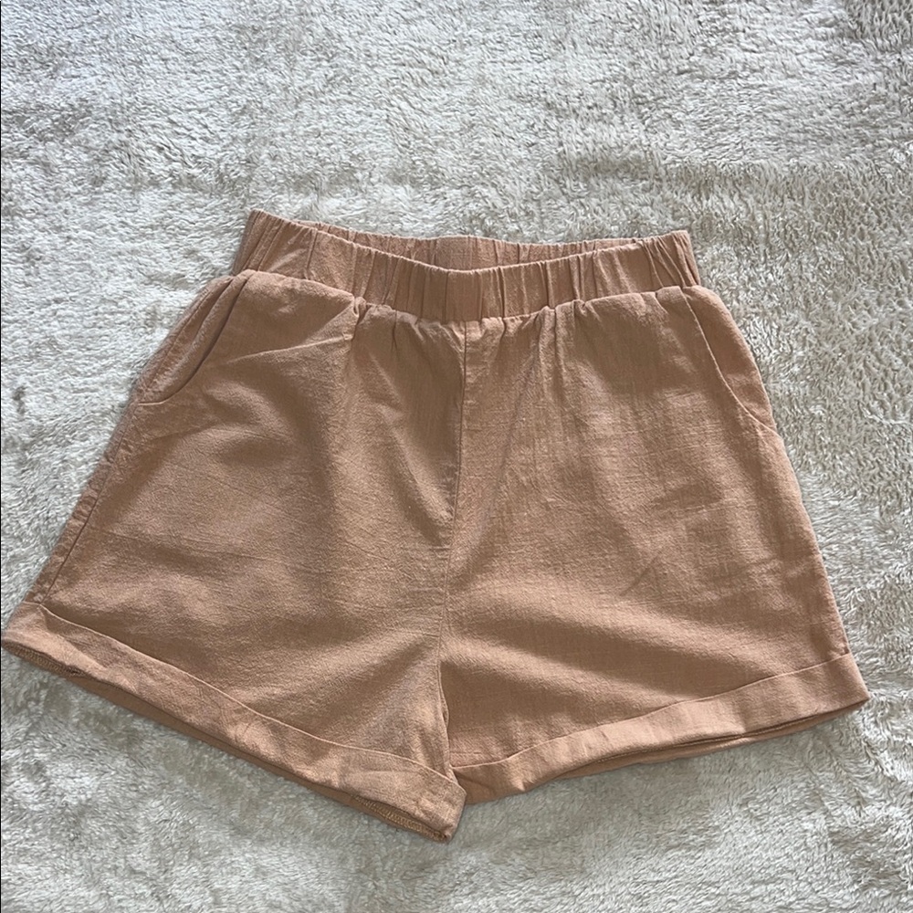 12th Tribe Tan High Waist Shorts with Elastic‎ Waistband